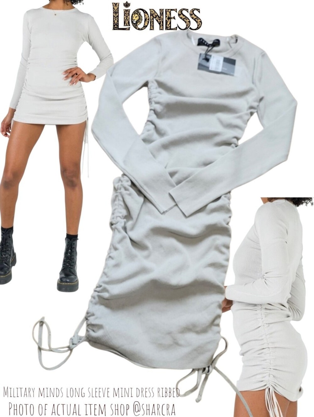 Lioness Women's Military minds long sleeve mini dress ribbed bodycon Grey 2